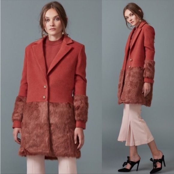 Anthropologie Keepsake Shallows Faux Fur PeaCoat Size Small - Picture 1 of 7